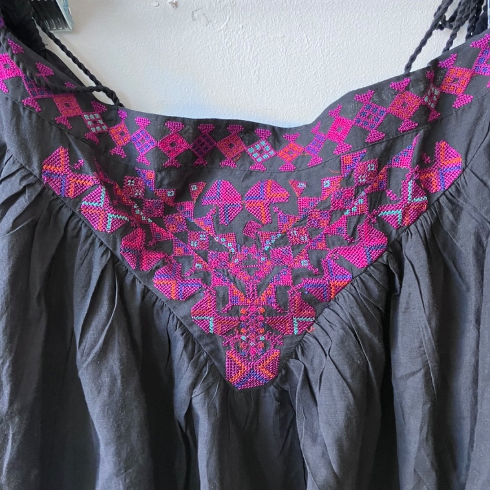 Free people, black burgundy, and purple embroidered off the shoulder top - Picture 5 of 6